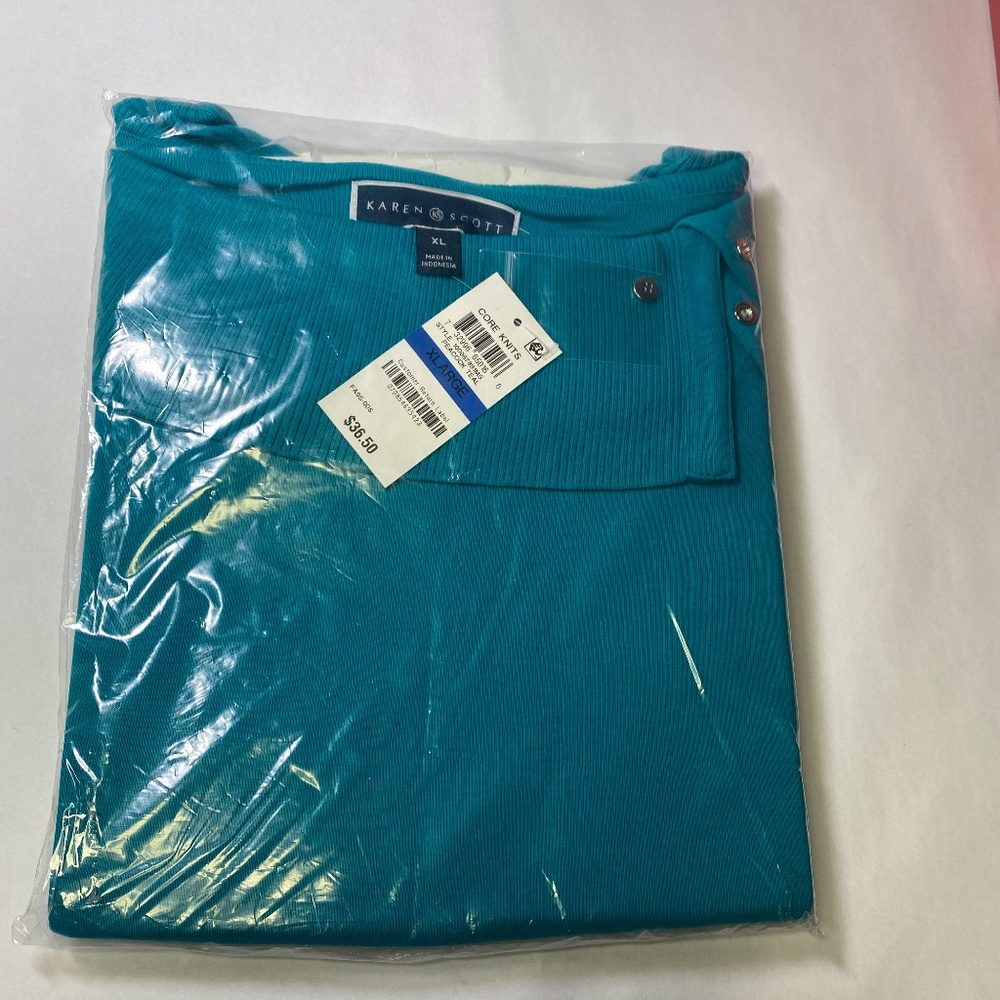 Karen Scott Shawl Collar XL Peacock Teal long sleeve sweater